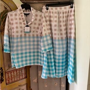 Ming Wang Blue and White Checkered Skirt Set